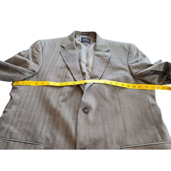 Nautica Mens Wool Blazer 44R Gray Herringbone Pattern - Picture 8 of 13
